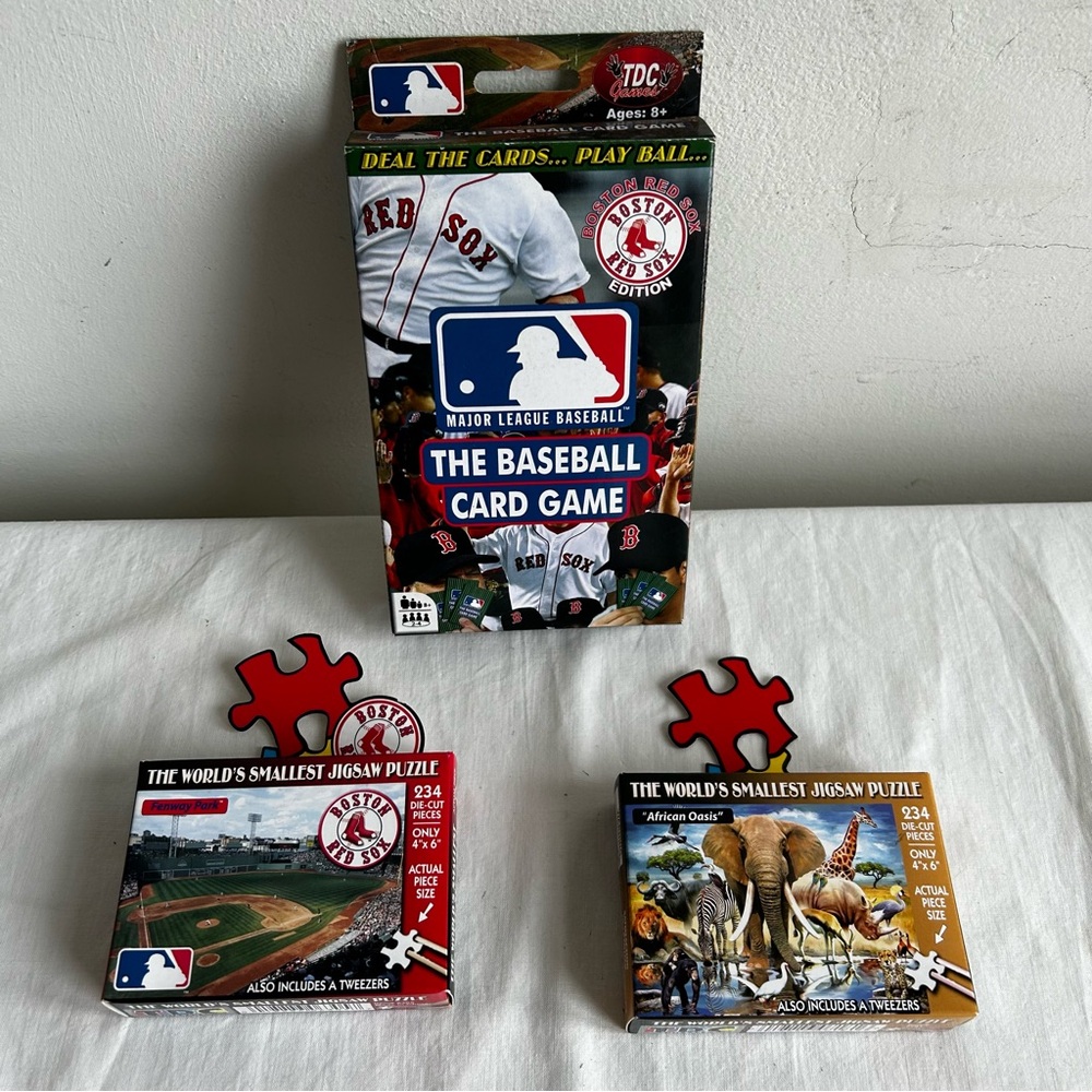Lot of 3 New Card Game & Mini Puzzles Red Socks Baseball African Animals